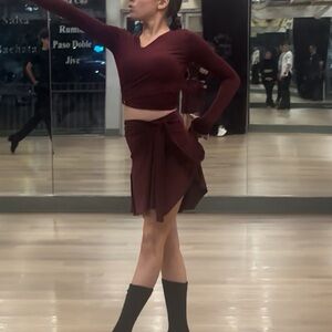 AM Dresses Burgundy Three Piece Latin Ballroom Practice wear. Size XS